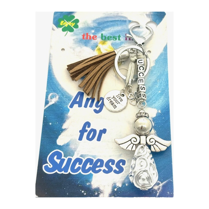 Light Brown "SUCCESS" Angel Keychain with Tassel
