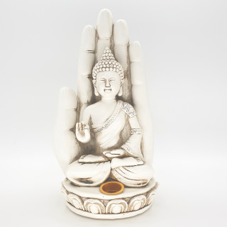 White Buddha Hand Incense Stick Holder & Cones (Large)