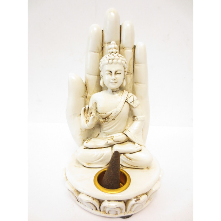White Buddha Hand Incense Stick Holder & Cones (Small)