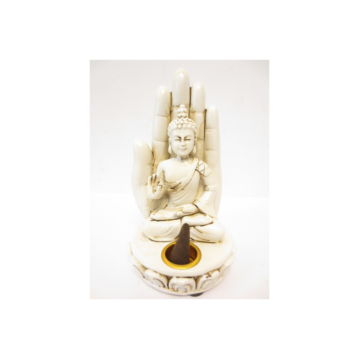 White Buddha Hand Incense Stick Holder & Cones (Small)