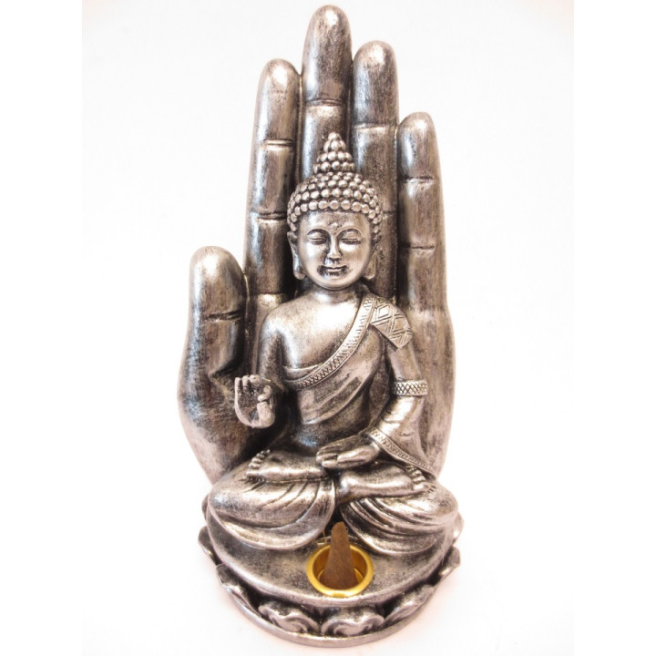 Silver Buddha Hand Incense Stick Holder & Cones (Large)
