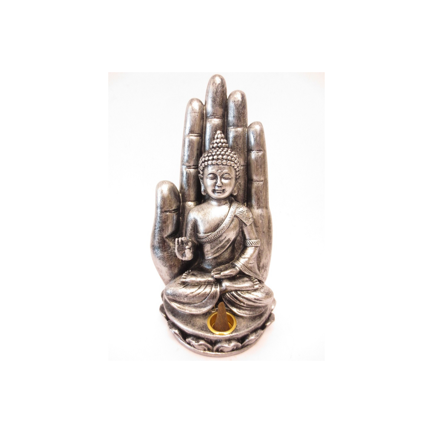 Silver Buddha Hand Incense Stick Holder & Cones (Large)
