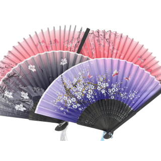 Hand Fan Flowers Black with Flower Motif (10 pieces)