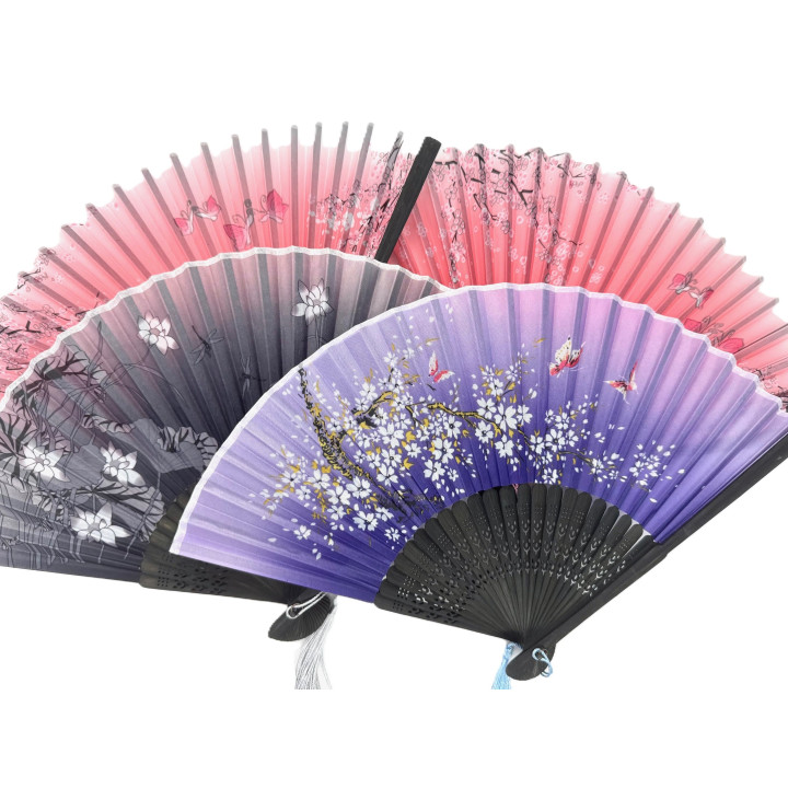 Hand Fan Flowers Black with Flower Motif (10 pieces)