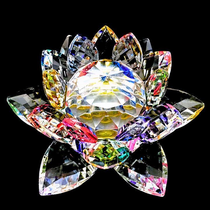 Mixed Color Crystal Lotus Ornament on Stand (Extra Large)