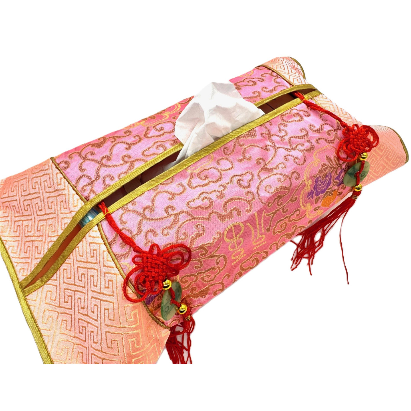 Pink Asian Brocade Tissue Cover