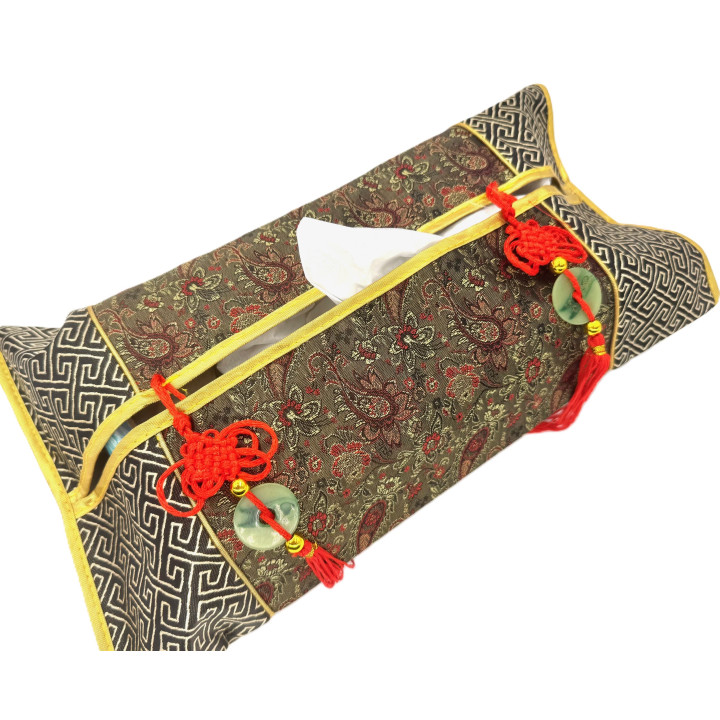 Brown Asian Brocade Tissue Cover