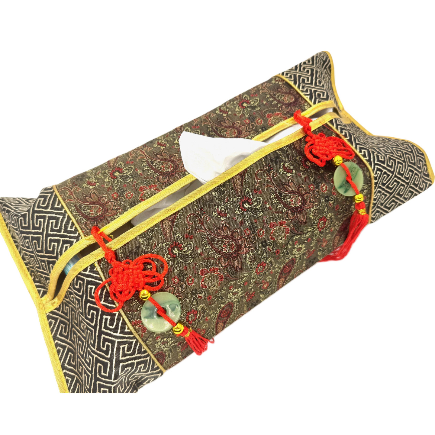 Brown Asian Brocade Tissue Cover