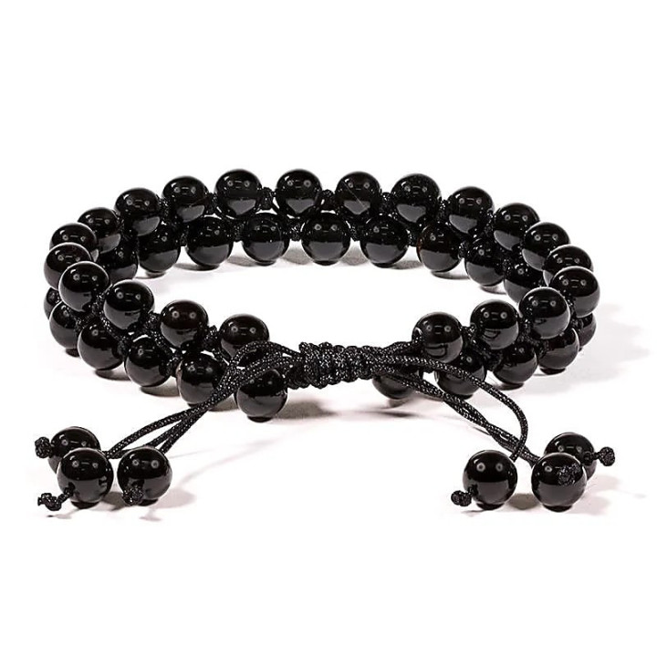Bracelet Agate noire double fil ajustable | Pieralune