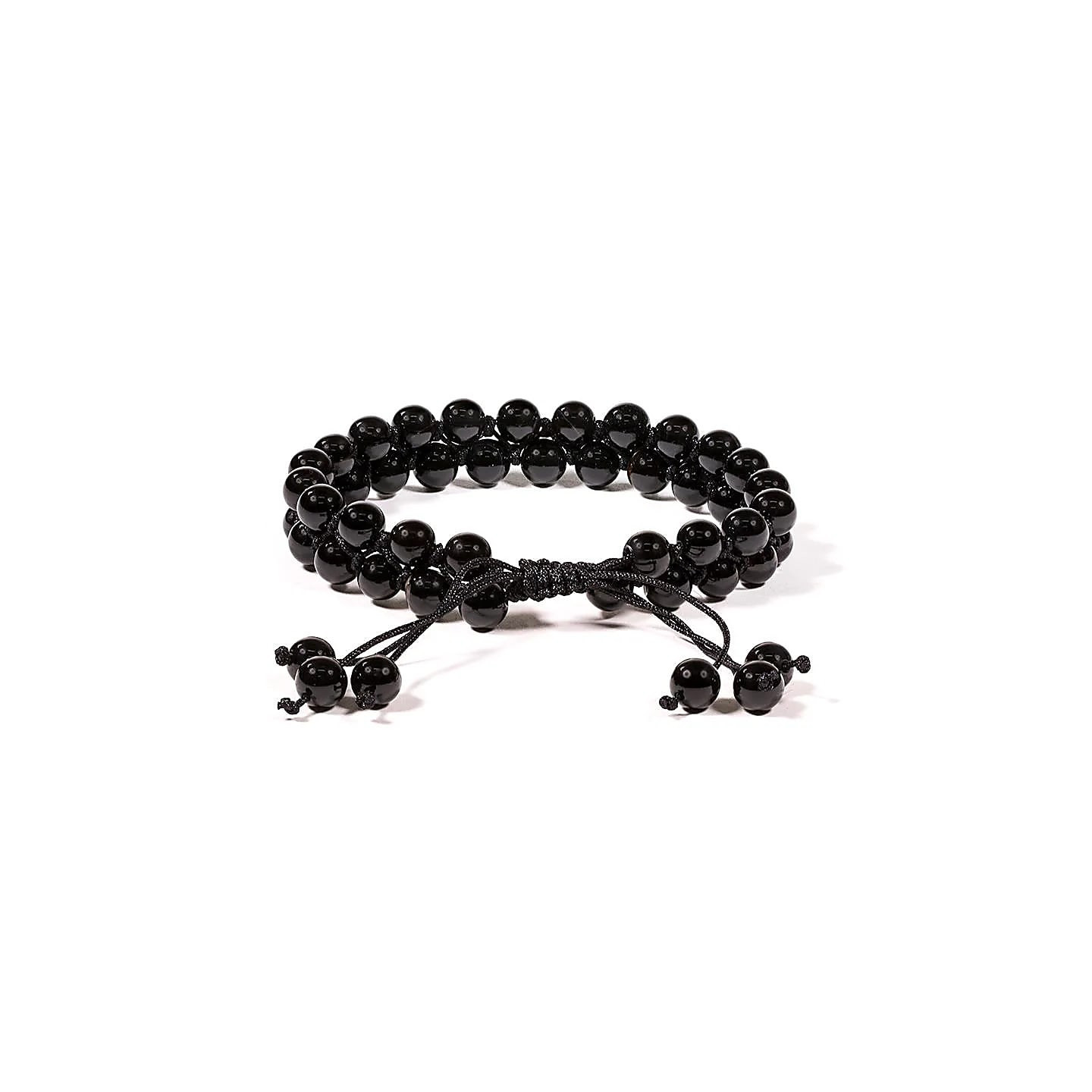 Bracelet Agate noire double fil ajustable | Pieralune