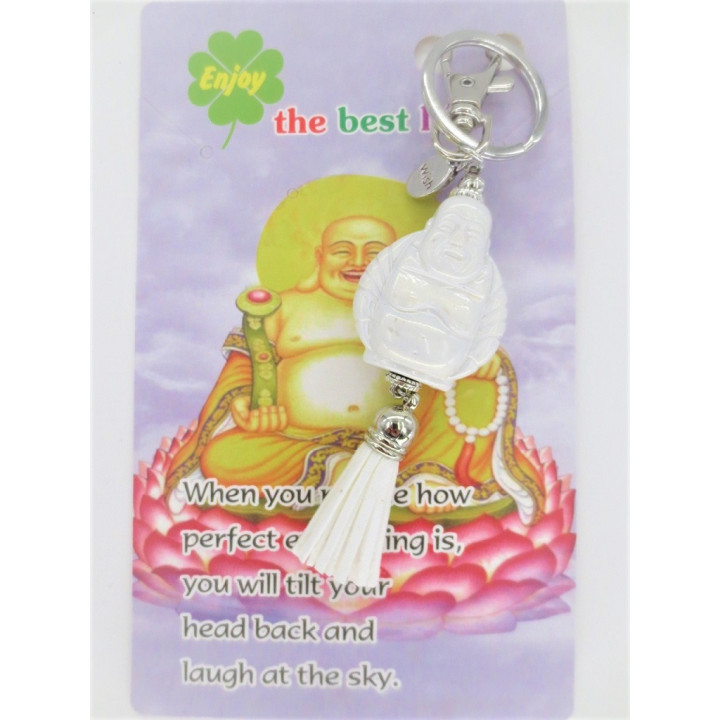Happy buddha keychain white