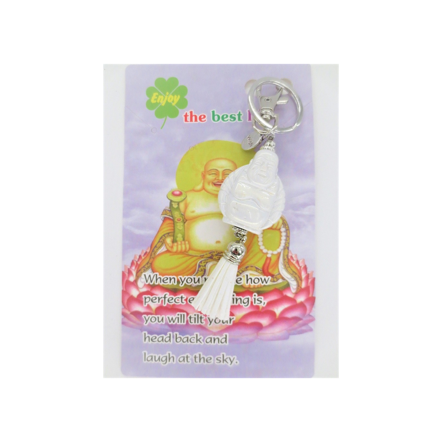 Happy buddha keychain white