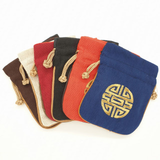 Chinese Lucky Drawstring Pouch with Gold Embroidery Set (12 pieces)