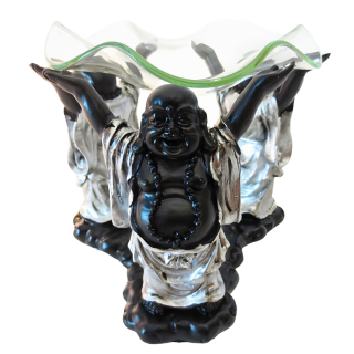3 Happy Buddhas Oil Burner Silver/Black 12 cm