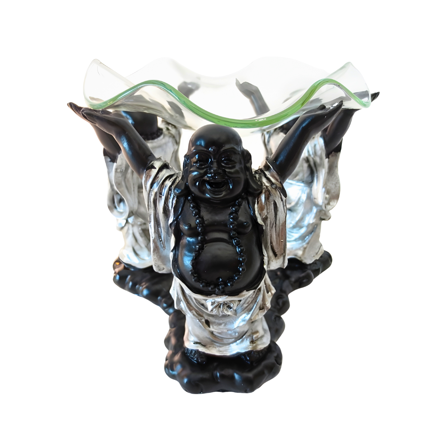 3 Happy Buddhas Oil Burner Silver/Black 12 cm
