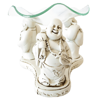 3 white happy Buddhas oil burner