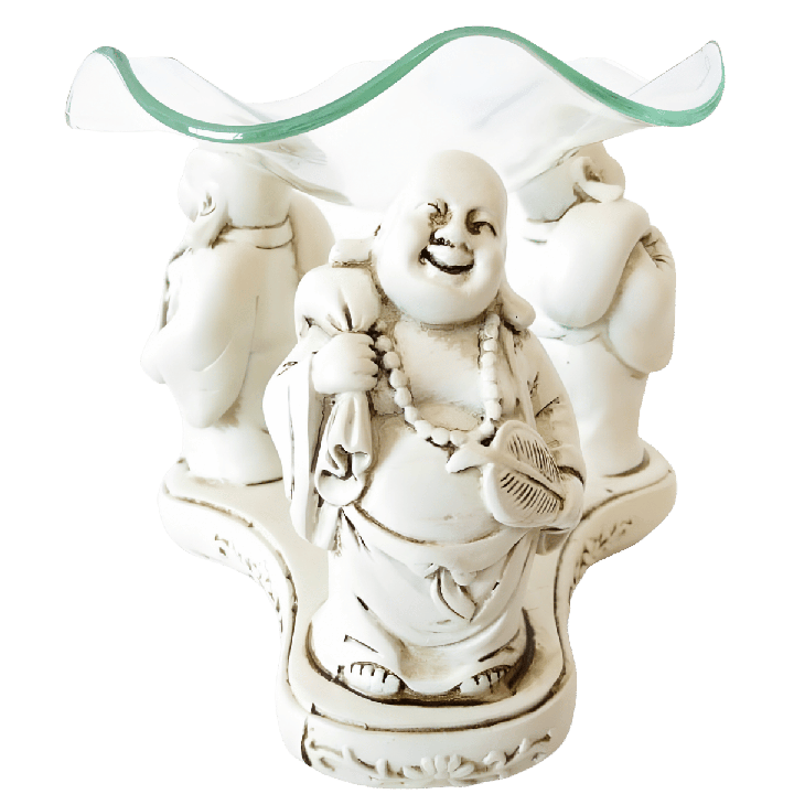 3 white happy Buddhas oil burner