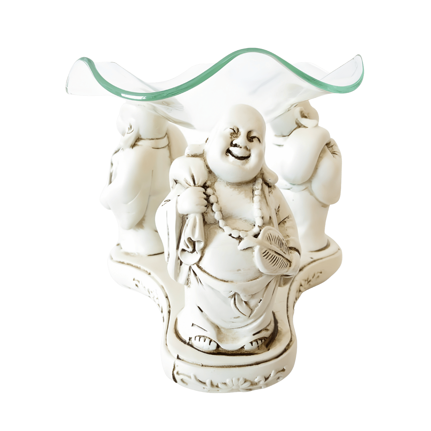 3 white happy Buddhas oil burner