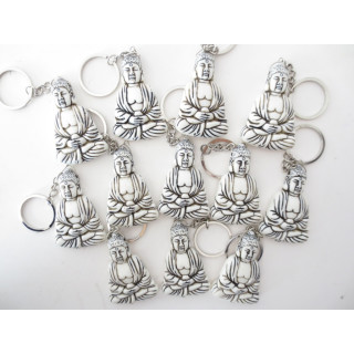 Meditation Buddha keyring white