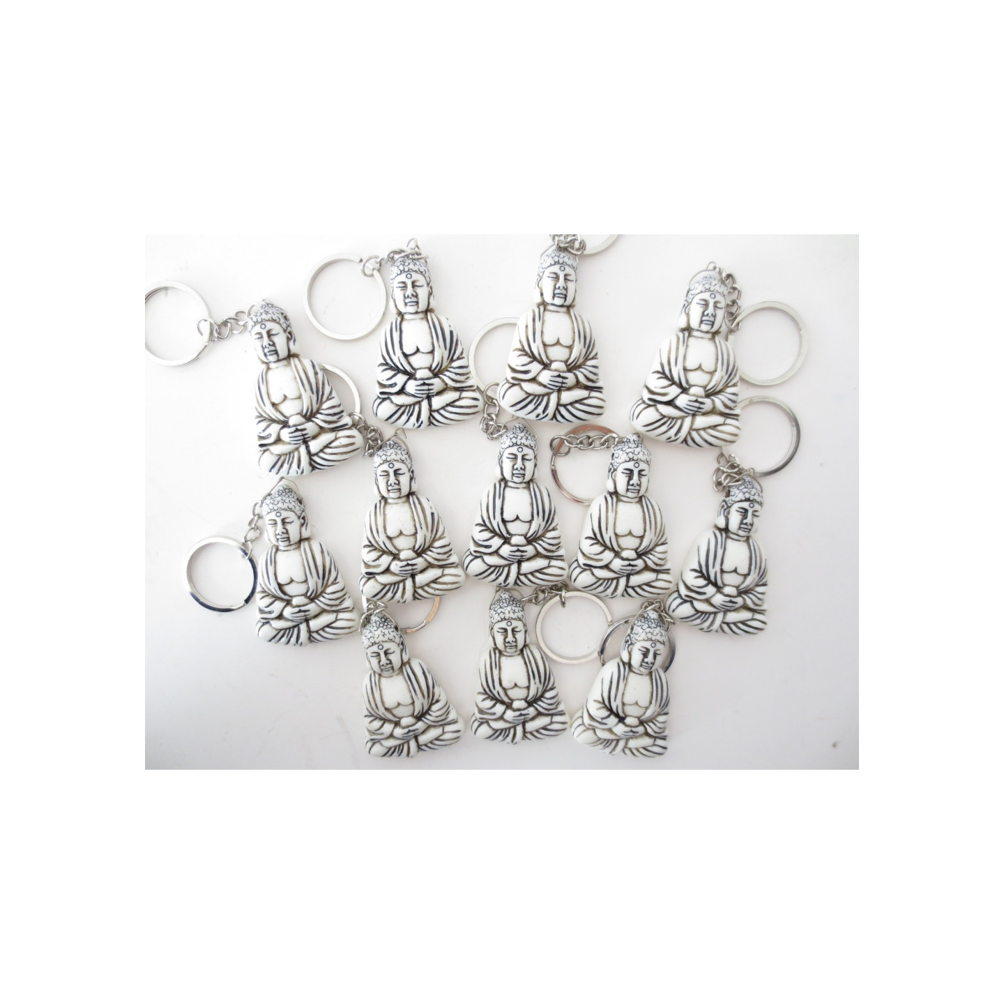 Meditation Buddha keyring white
