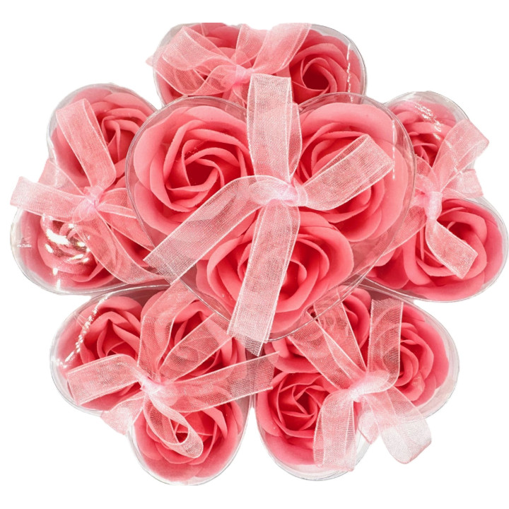 Romantic Rose Shaped Pink Soap - 12 pieces