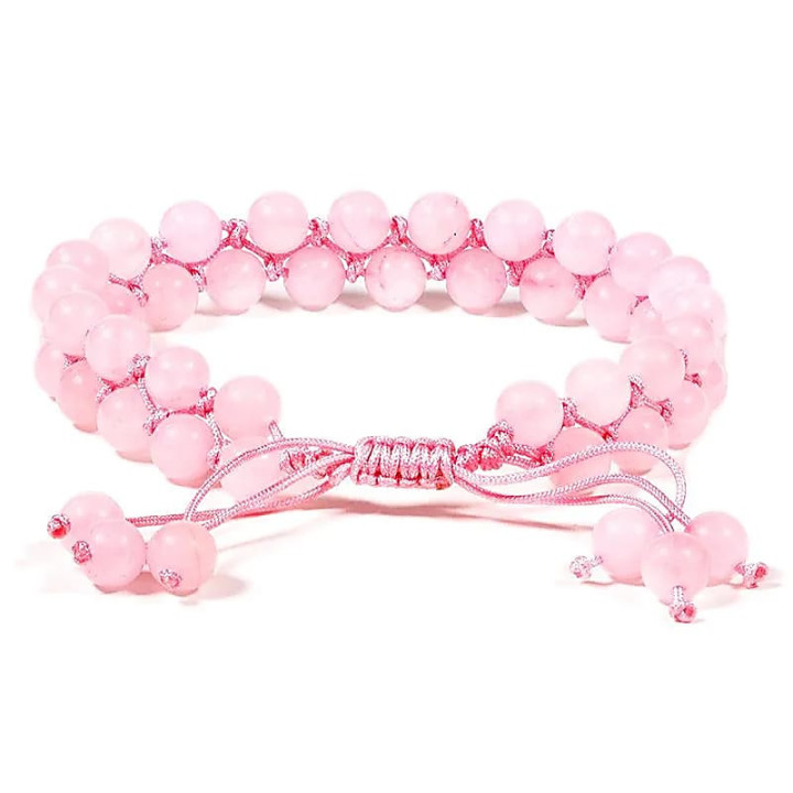 Bracelet en Quartz Rose double rang ajustable | Pieralune