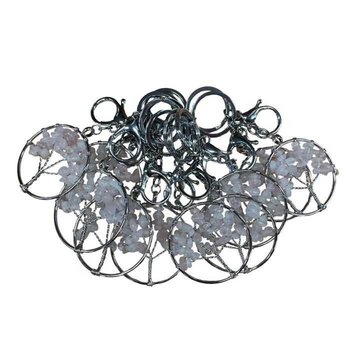 Tree of Life Keychains with Rose Quartz Gemstones