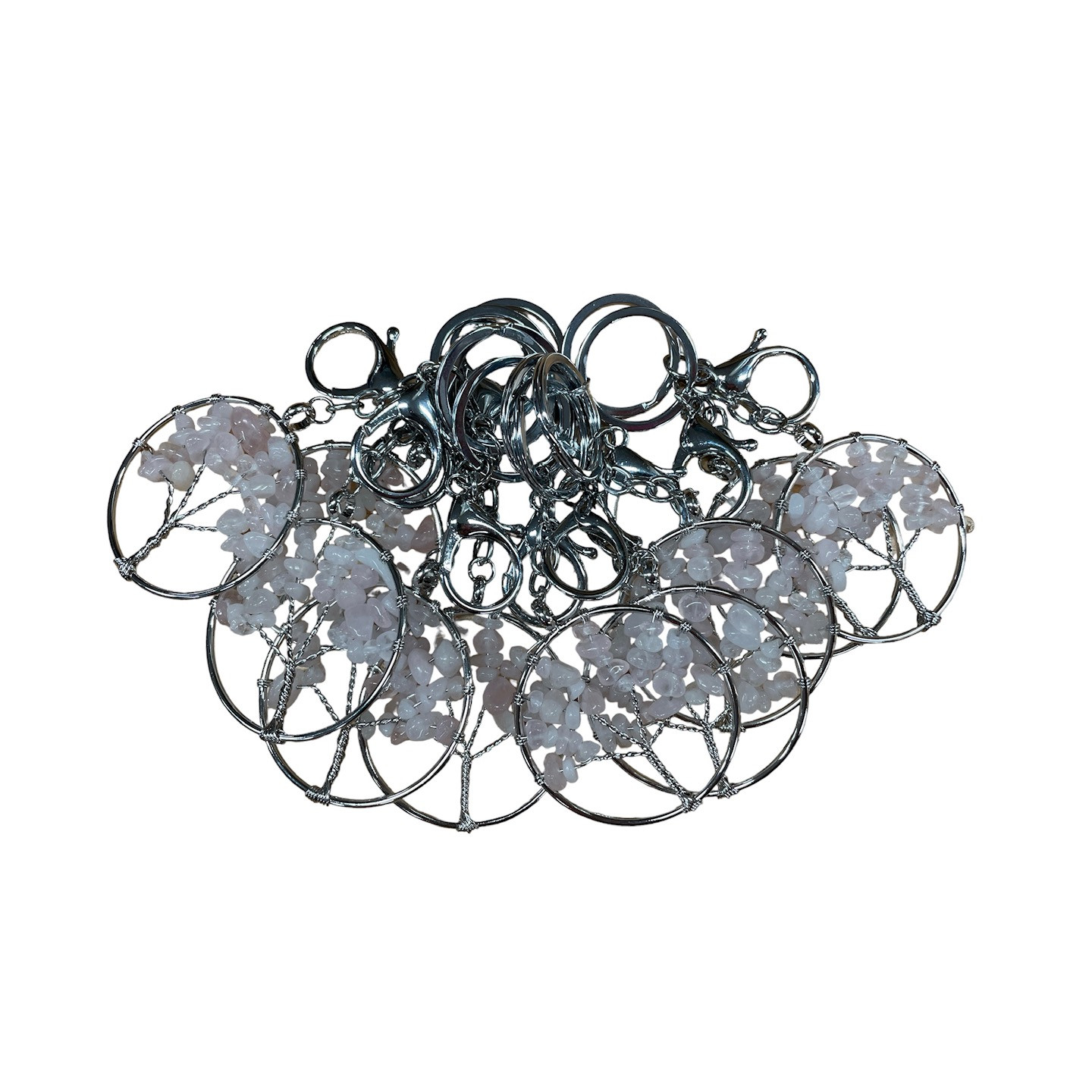 Tree of Life Keychains with Rose Quartz Gemstones