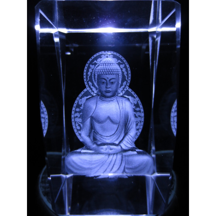 3D Crystal Laser Engraved Block – Meditating Buddha