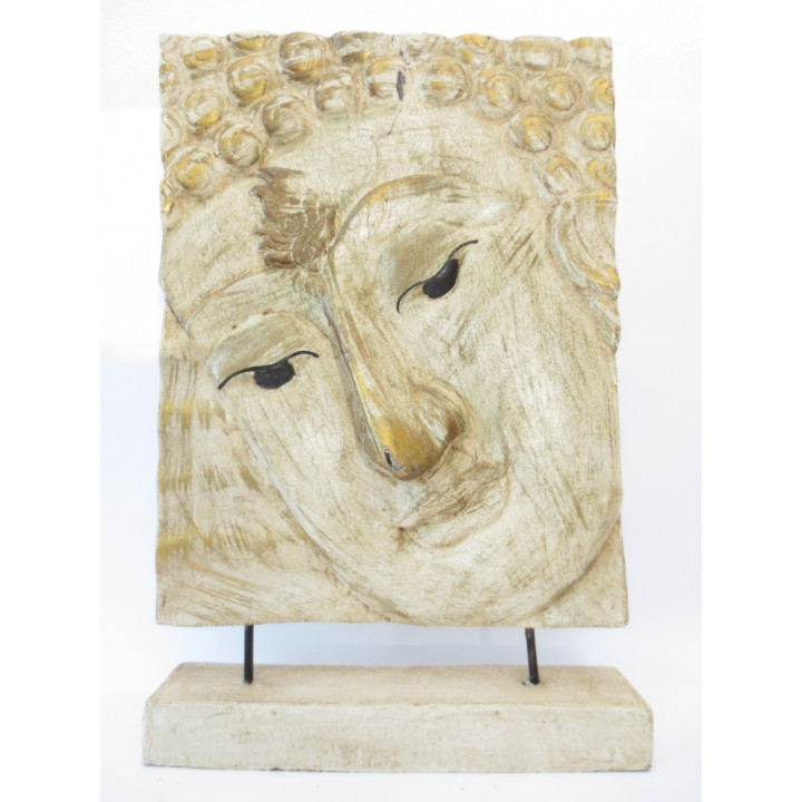 Buddha wooden painting on standard (White)