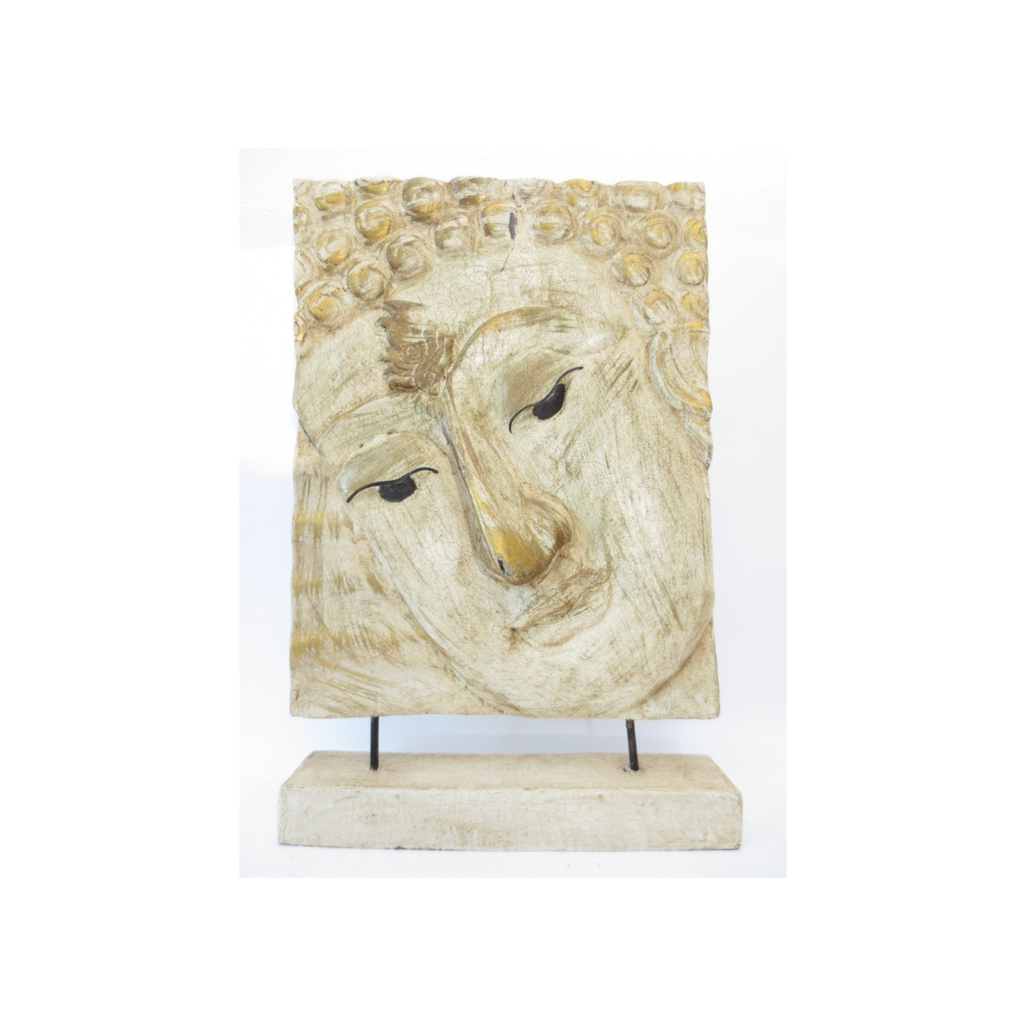 Buddha wooden painting on standard (White)