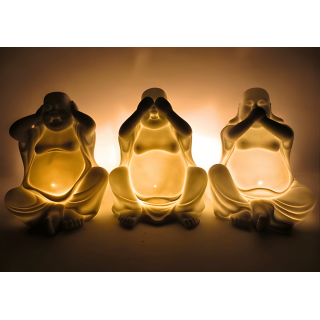 Happy Buddha Oil Burner Set – Hear, See, Speak No Evil (White, )