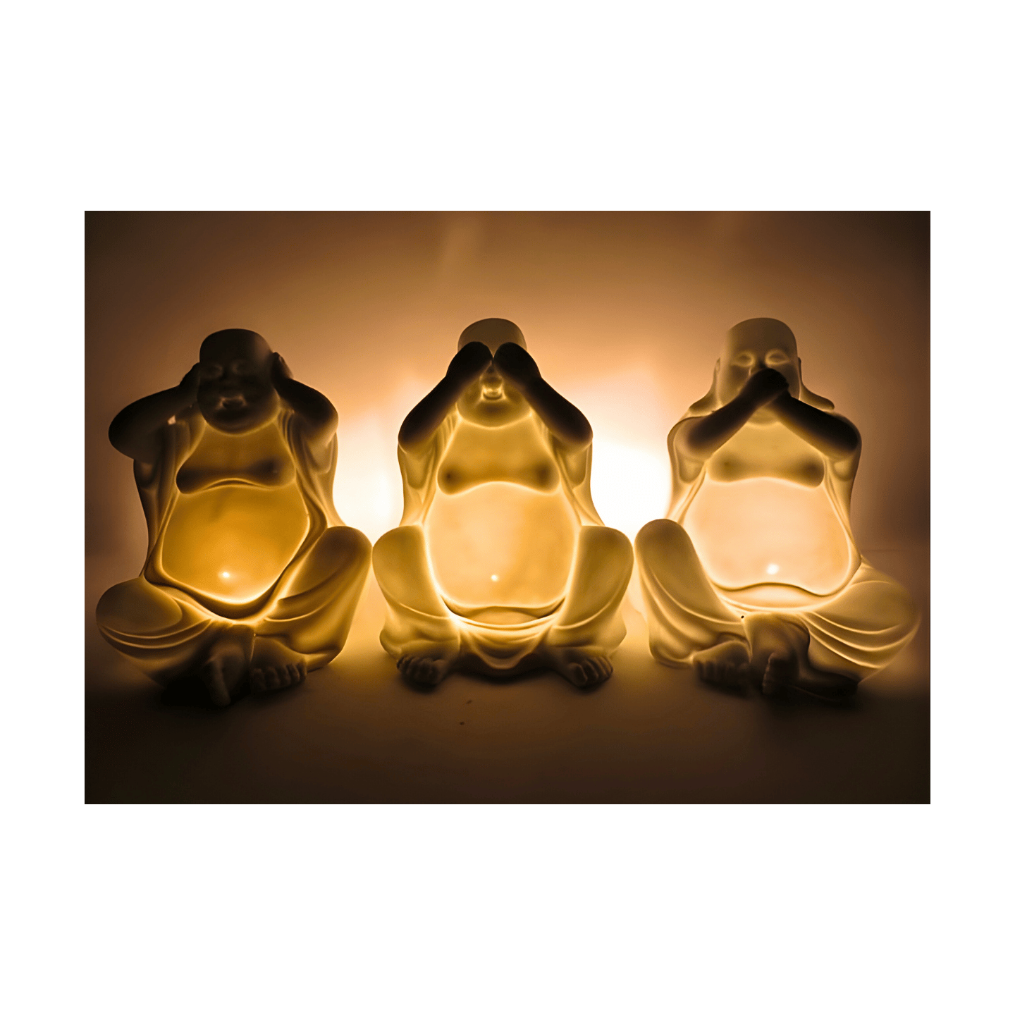 Happy Buddha Oil Burner Set – Hear, See, Speak No Evil (White, )