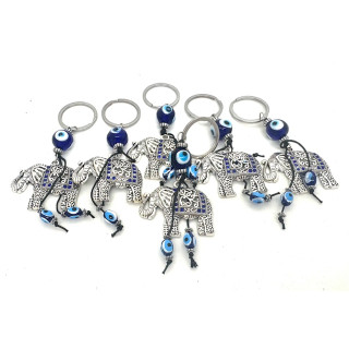 Blue Evil Eye Keychain with Elephant II Set of 6