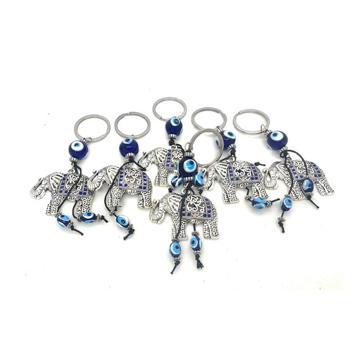 Blue Evil Eye Keychain with Elephant II Set of 6
