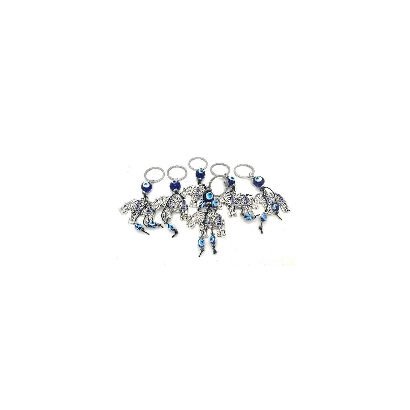 Blue Evil Eye Keychain with Elephant II Set of 6