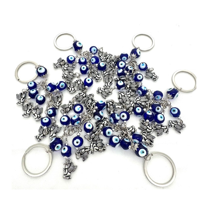 Blue Evil Eye Key Hanger with Angels Set of 6