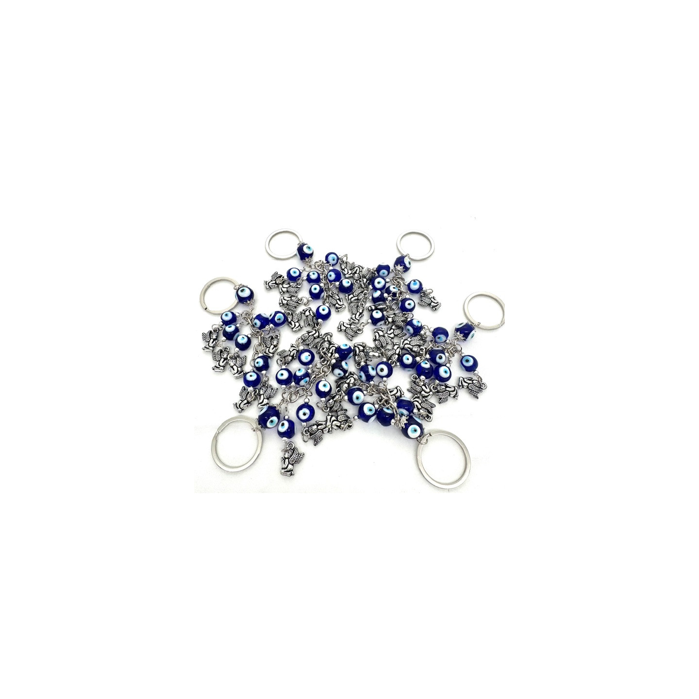 Blue Evil Eye Key Hanger with Angels Set of 6
