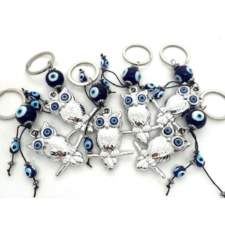 Blue Evil Eye Keychain with Owl Set of 6