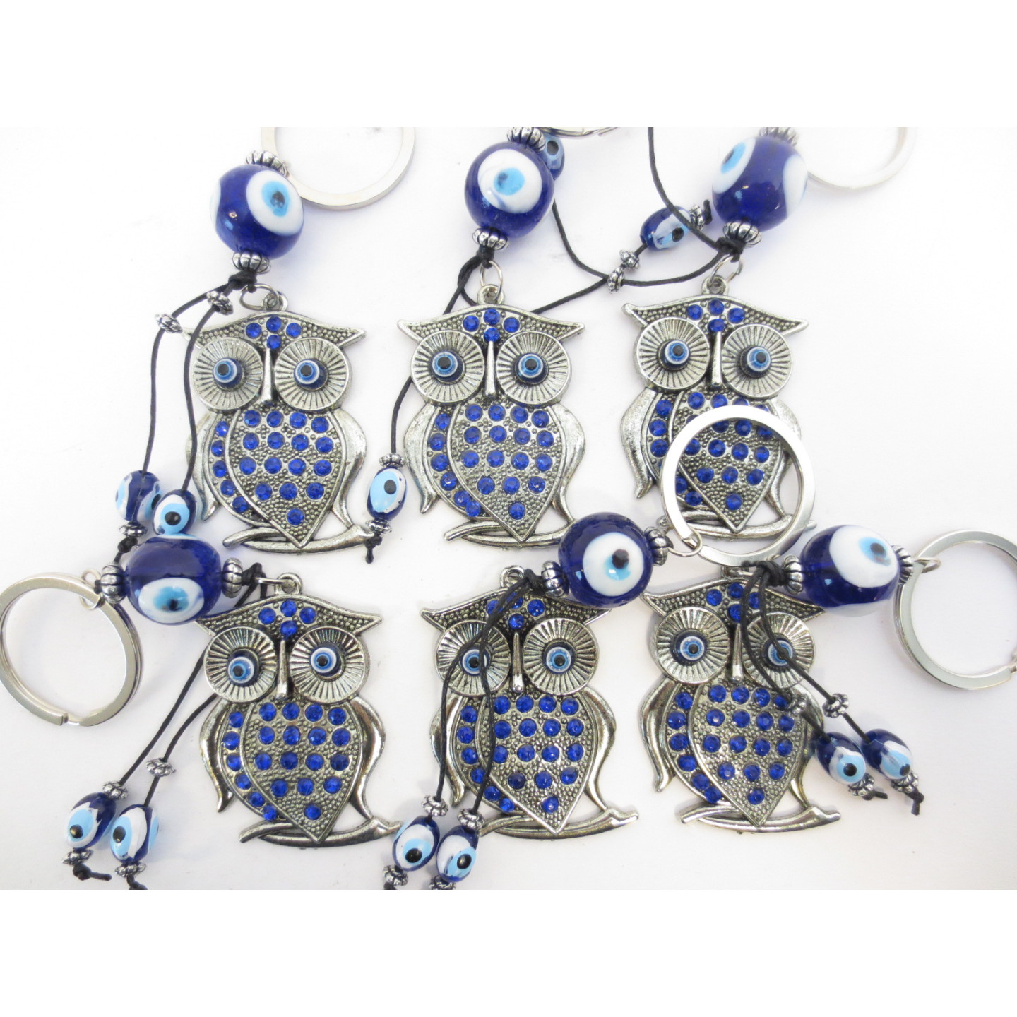 Blue Evil Eye Keychain Set Owl (6 pieces)