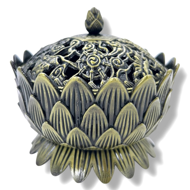 Bronze Antique Tibetan Lotus Incense Burner (Small)