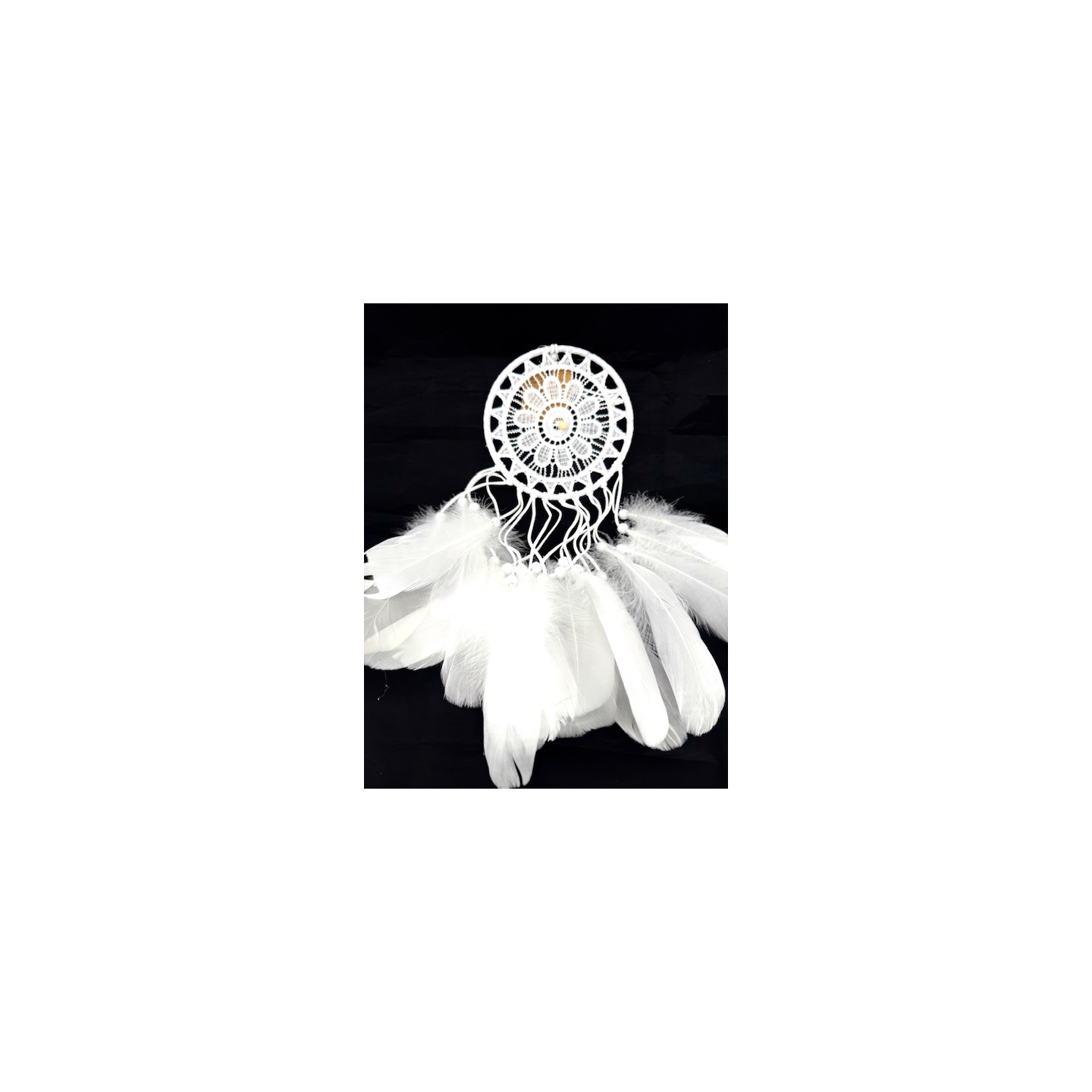 15 cm White Crocheted Dreamcatcher with Feathers