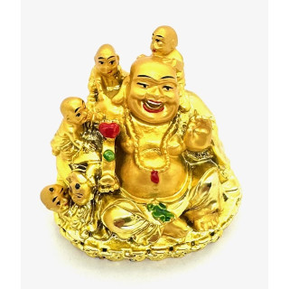 Golden Laughing Buddha with Children Statue