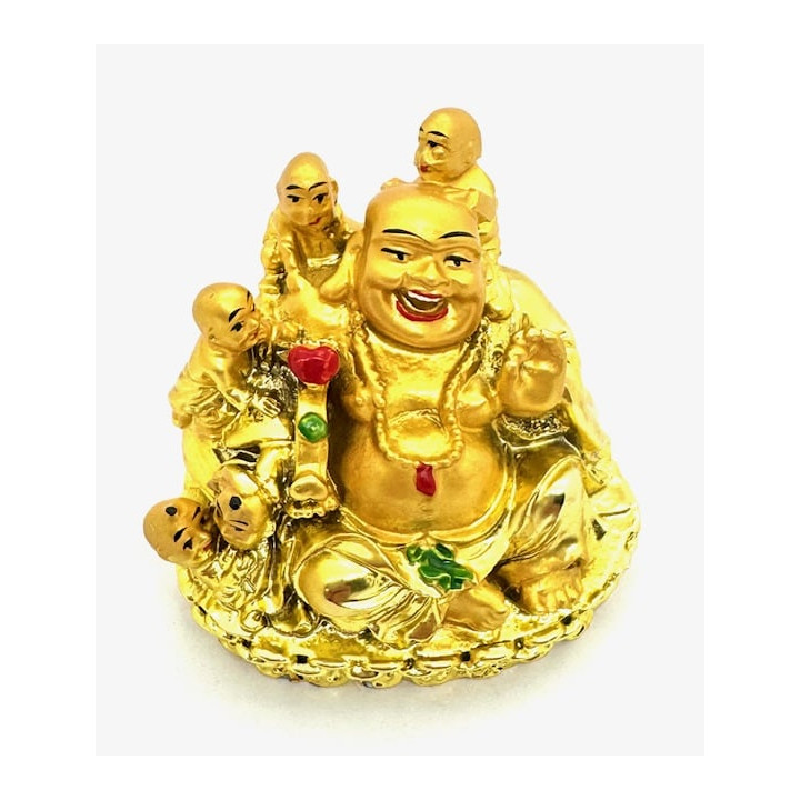 Golden Laughing Buddha with Children Statue
