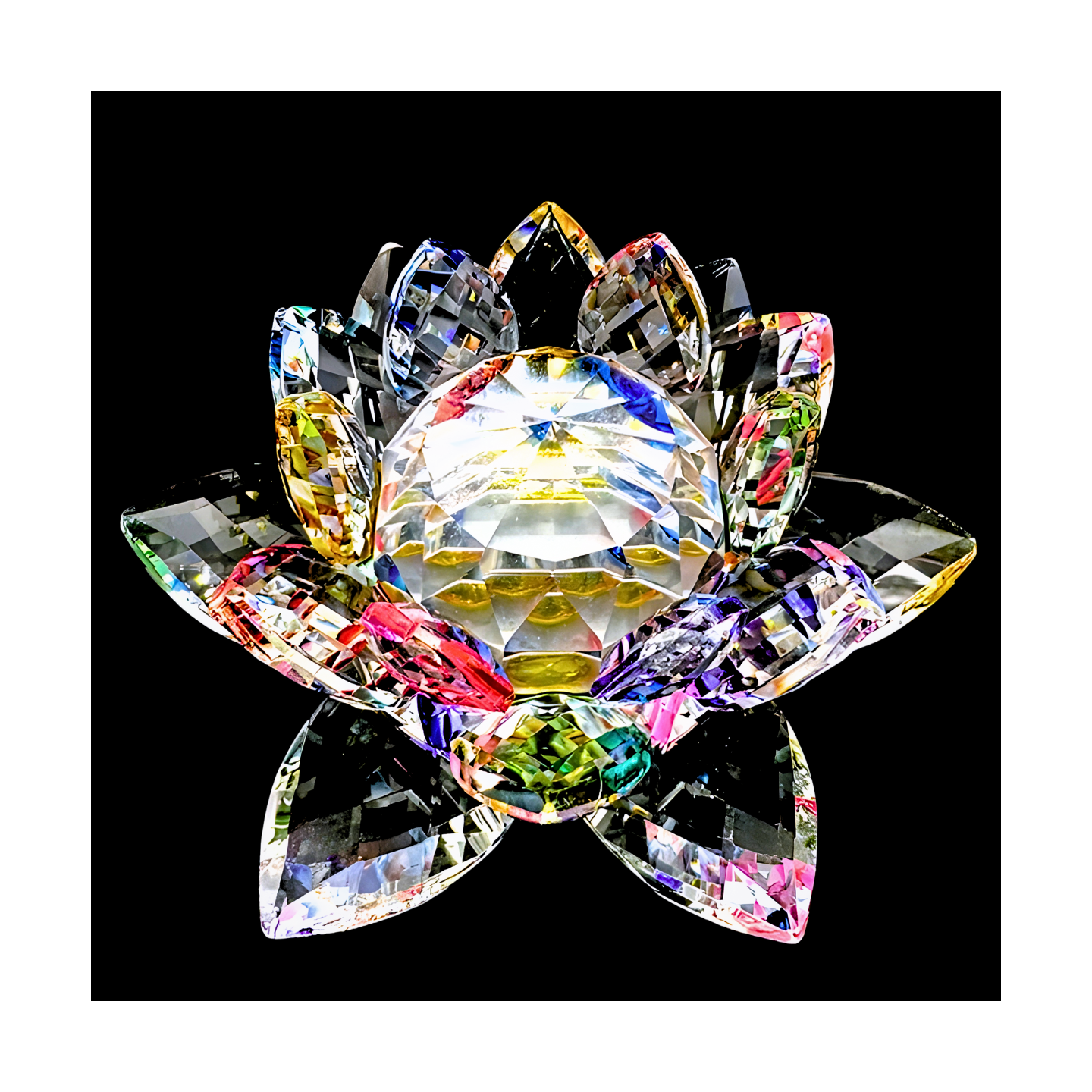 Mixed Crystal Lotus Ornament on Stand (Medium)