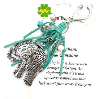 Wholesale Metal Elephant Keychain with Turquoise Tassels