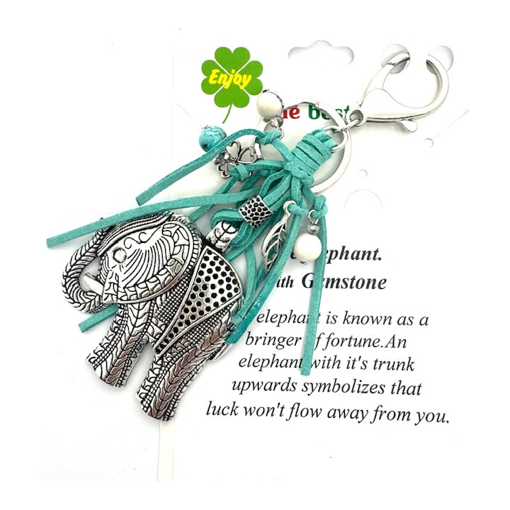 Wholesale Metal Elephant Keychain with Turquoise Tassels