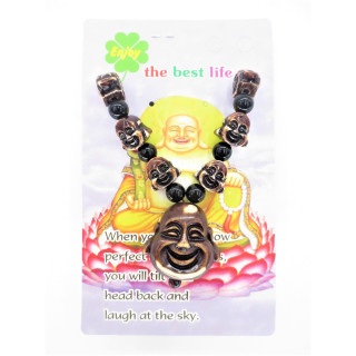 Wholesale - Brown smiling Buddha head necklace