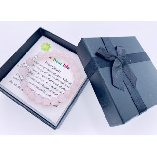 8mm Angel Bracelet with Box - Rose Quartz