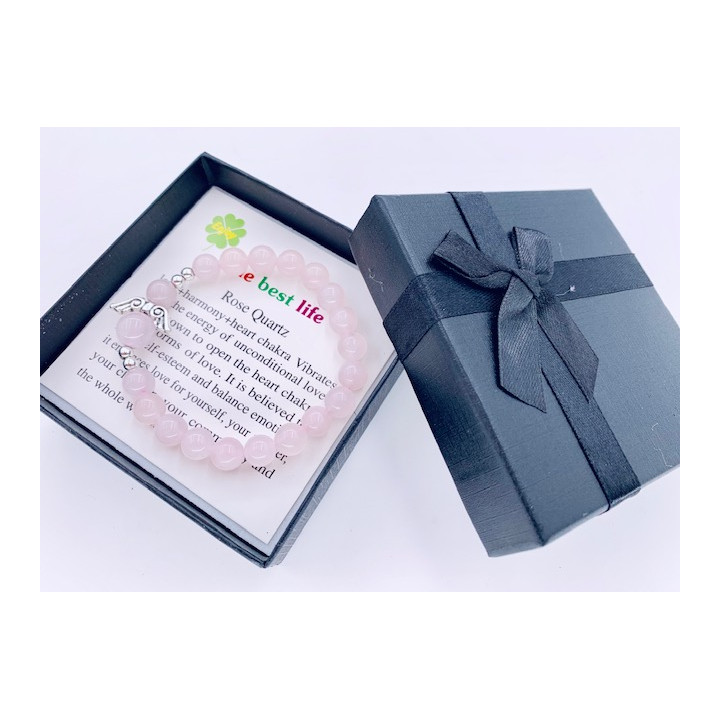 8mm Angel Bracelet with Box - Rose Quartz